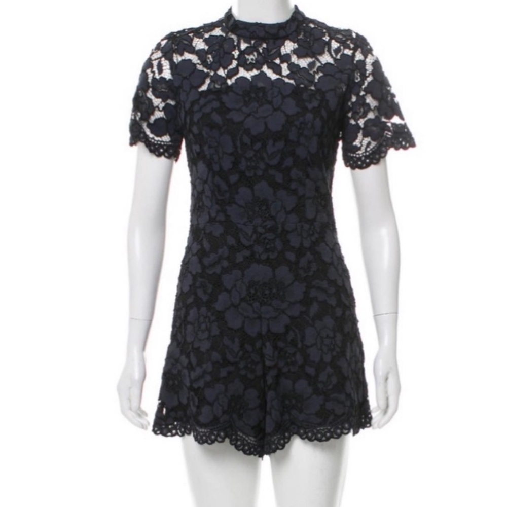 Alexis Navy Blue high rise shorts lace romper